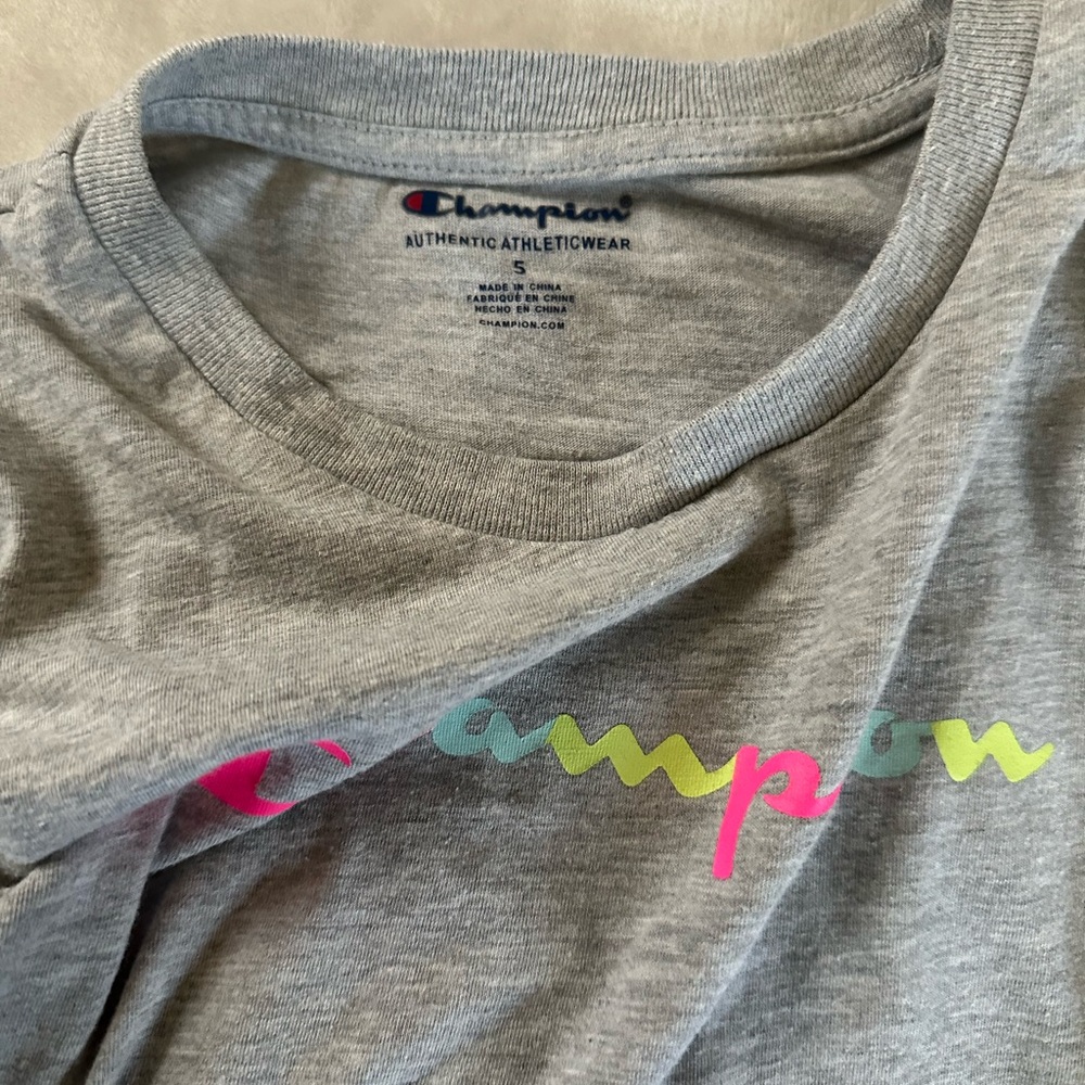 Champion Kids Gray Tee with Colorful Logo